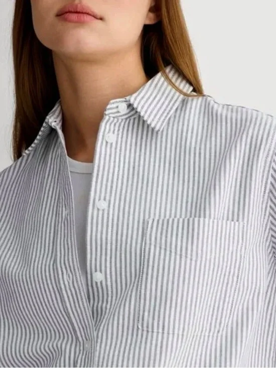 Like New Everlane Must Have Oxford Organic Cotton Charcoal White Stripe  Shirt 4 - Picture 2 of 7